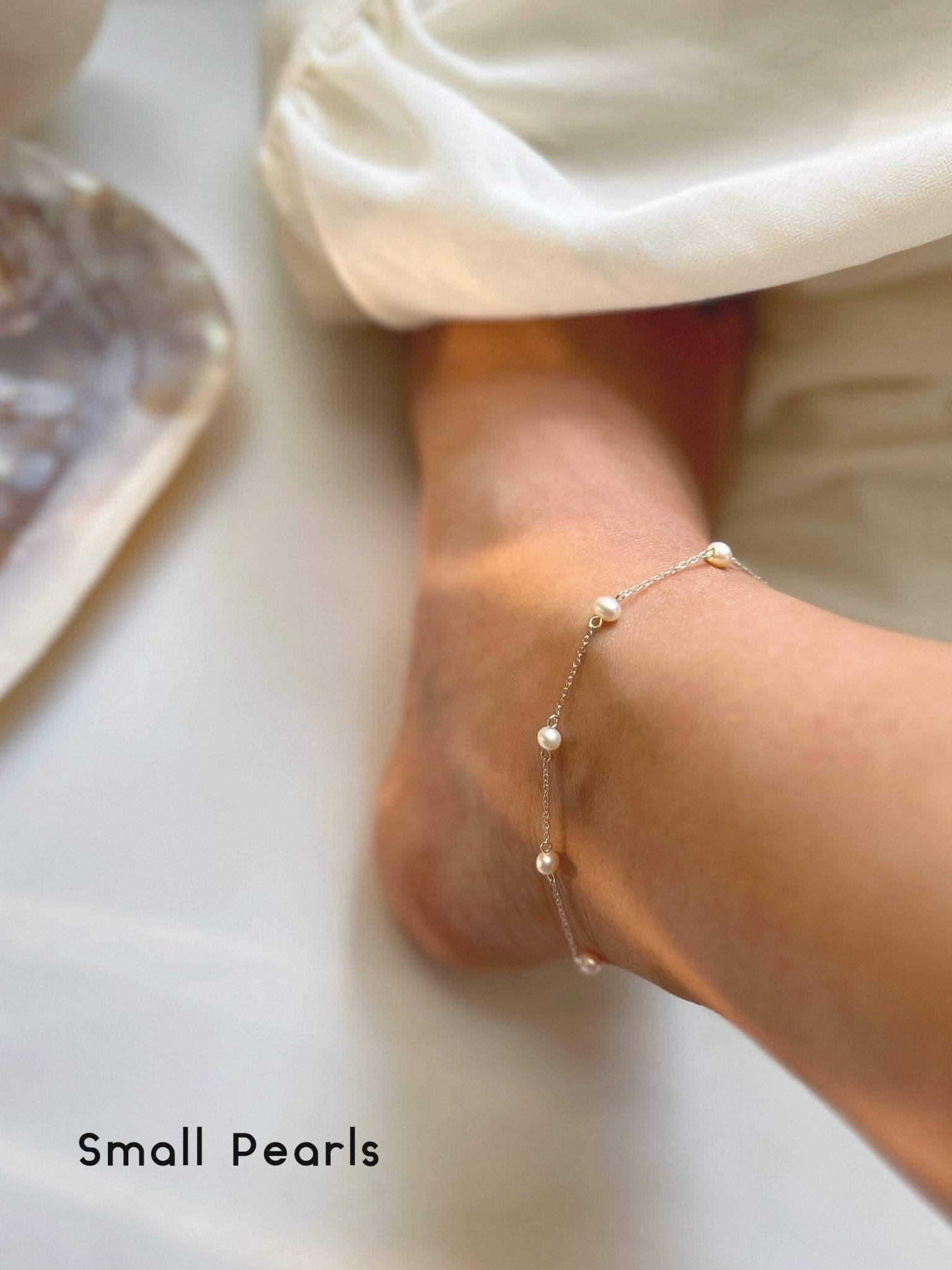 S925 Freshwater Pearl Anklet, Silver Dainty Anklet