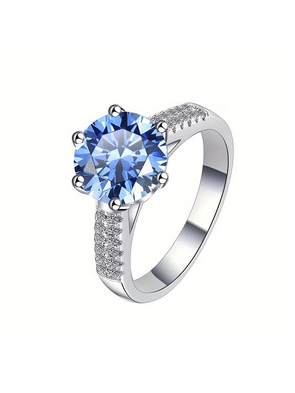 S925 Inlaid 3 Carat Moissanite Ring Royal Blue Classic Fashion Luxury Sparkling, Elegant And Exquisite Wedding Proposal Engagement Wedding Gift for Women Friends Birthday Holiday Graduation Gift
