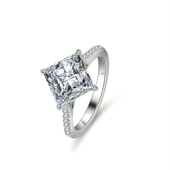 S925 Inlaid With 3 Carat Shaped Square Moissanite Ring Classic Fashion Luxury Sparkling, Elegant And Exquisite Wedding Proposal Engagement Marriage Gift For Girlfriend Birthday Holiday Gift
