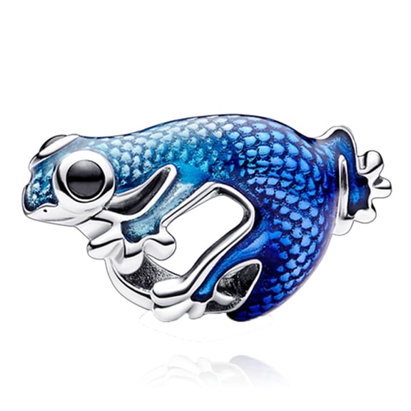 S925 Metallic Blue Gecko Bead Charm for Women Moment Charm Bracelet