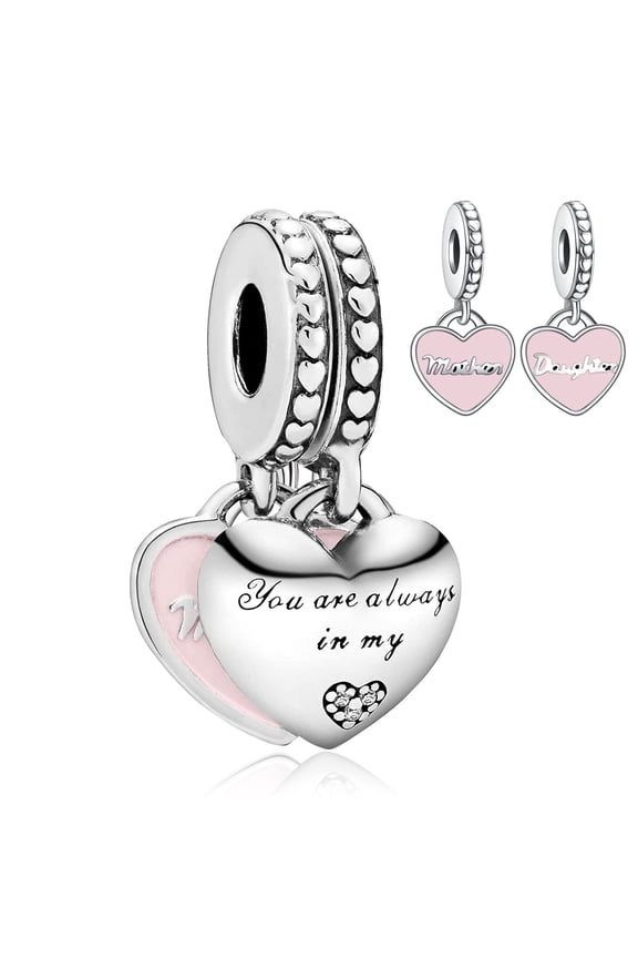 925 Sterling Silver Mother and Daughter Hearts Dangle Charm for Women Moment Bracelet Necklace Pendant
