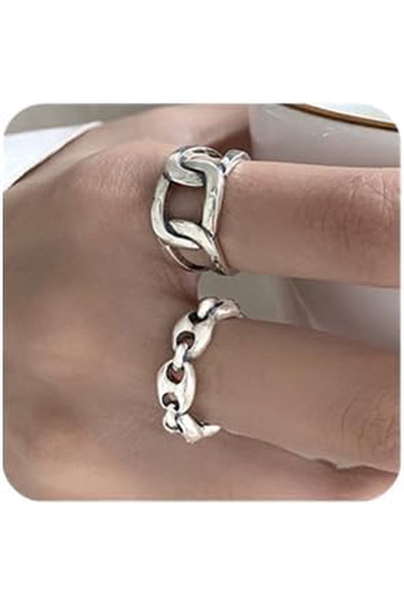 S925 Punk Stackable Link Chain Knuckle Ring Half Open Geometric Forefinger Ring Band Gothic Midi Ring for Women