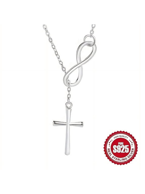 S925 Pure Sterling Silver Women's Infinity Lucky Cross Pendant Necklace - Low Allergies, Fashionable, Classic Style, Suitable For Daily Wear And Vacations, Perfect Christmas Gift,Silvery