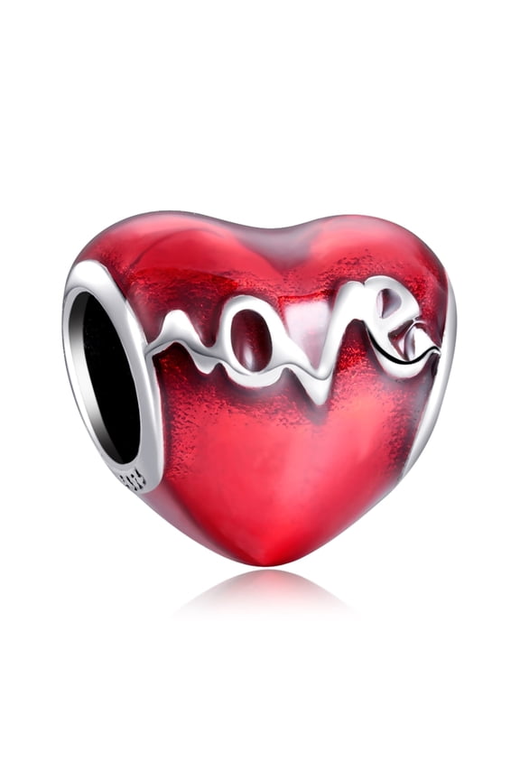 S925 Red Enamel Love Cardiac Heart Charm for Women Moment Charm Bracelet