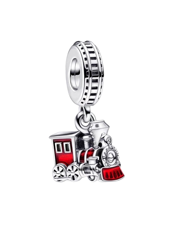 S925 Red Holiday Train Dangle Charm for Women Moment Bracelet Necklace Pendant