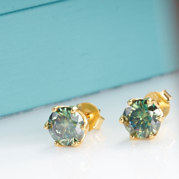 S925 Silver 1 Carat D Moissanite Earrings Blue Green Gold Moissanite Classic Six-Claw Earrings