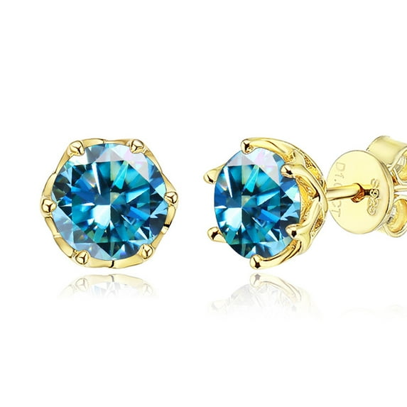 S925 Silver 1 Carat D Moissanite Earrings Blue Green White Moissanite Classic Six-Claw Earrings