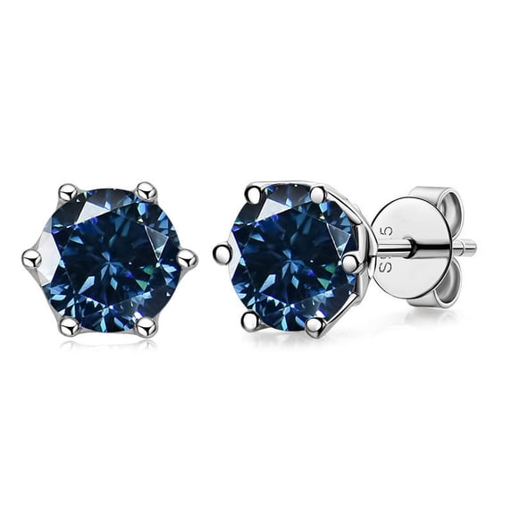 S925 Silver 1 Carat D Moissanite Earrings Blue Green White Moissanite Classic Six-Claw Earrings