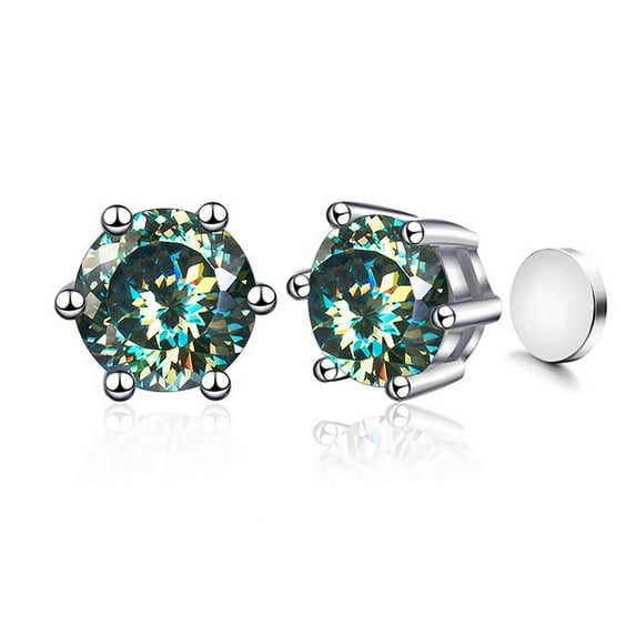 S925 Silver 1 Carat D Moissanite Earrings Blue Green White Moissanite Classic Six-Claw Earrings