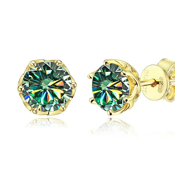 S925 Silver 1 Carat D Moissanite Earrings Blue Green White Moissanite Classic Six-Claw Earrings