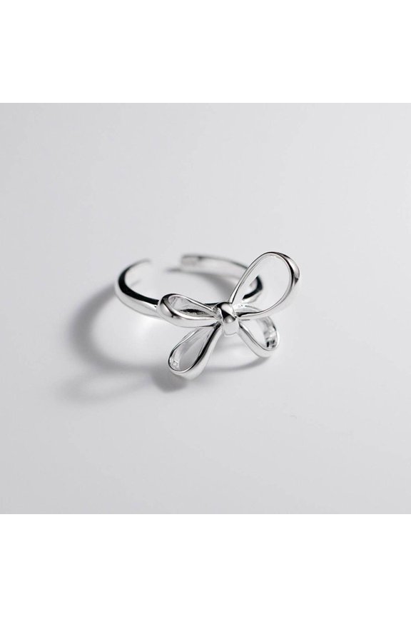 S925 Silver Bow Ring Fashionable Simple Line Women's Jewelry