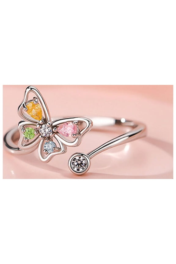 S925 Silver Colored Rotating Ring Opening Adjustable Fashion Band Jewelry