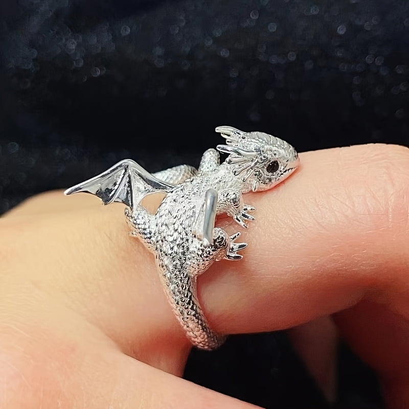 Adjustable Dragon Ring For Women – 925 Sterling Silver Open Ring With Rose Gold Heart