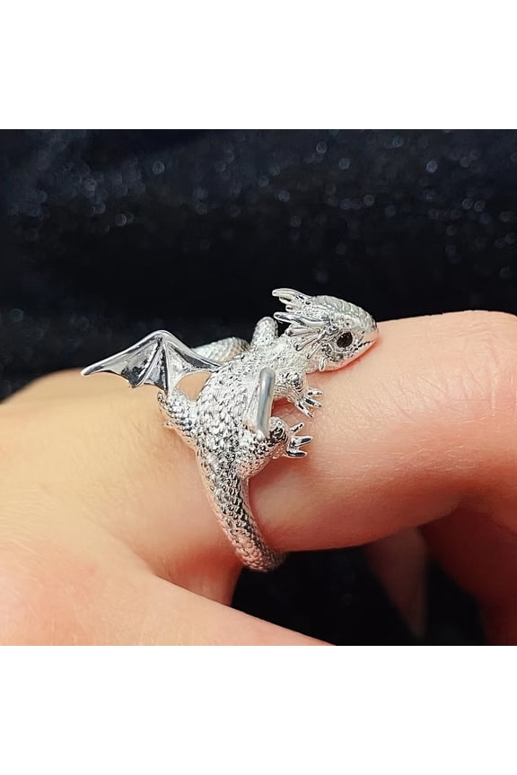S925 Silver Flying Dragon Ring with a Unique Design for Both Men And Women, Featuring a Fashionable Adjustable Band, Perfect As a Gift for Friends And for Everyday Wear.,Silvery