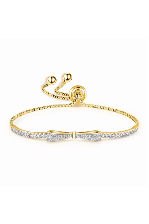 S925 Silver Gold-Tone Bow Bracelet for Women - Suitable for Women, Wives, and Mothers - Ideal for Daily Wear, Vacations, and Holiday Gifting