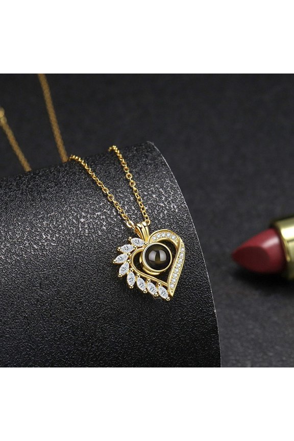 S925 Silver Half Moon Diamond Projection Necklace