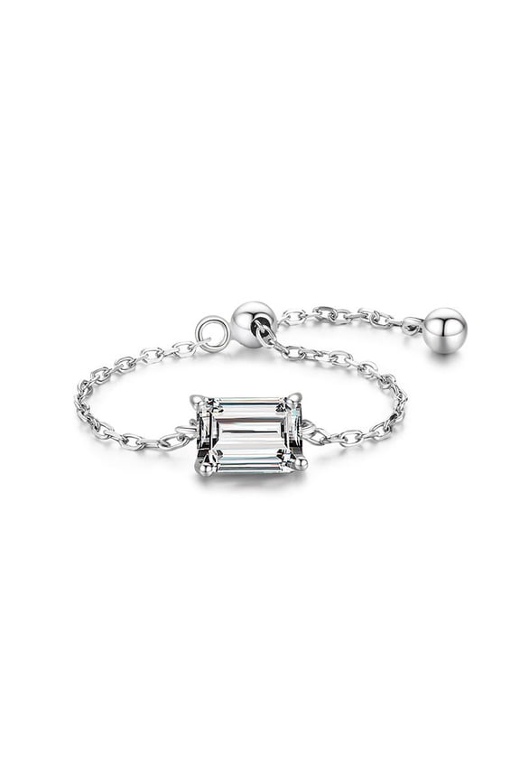 S925 Silver Light Luxury Inlaid Simulation Diamond Zircon Ring Female Opening European And American Ins Tide Silver Jewelry Adjustable Chain Ring