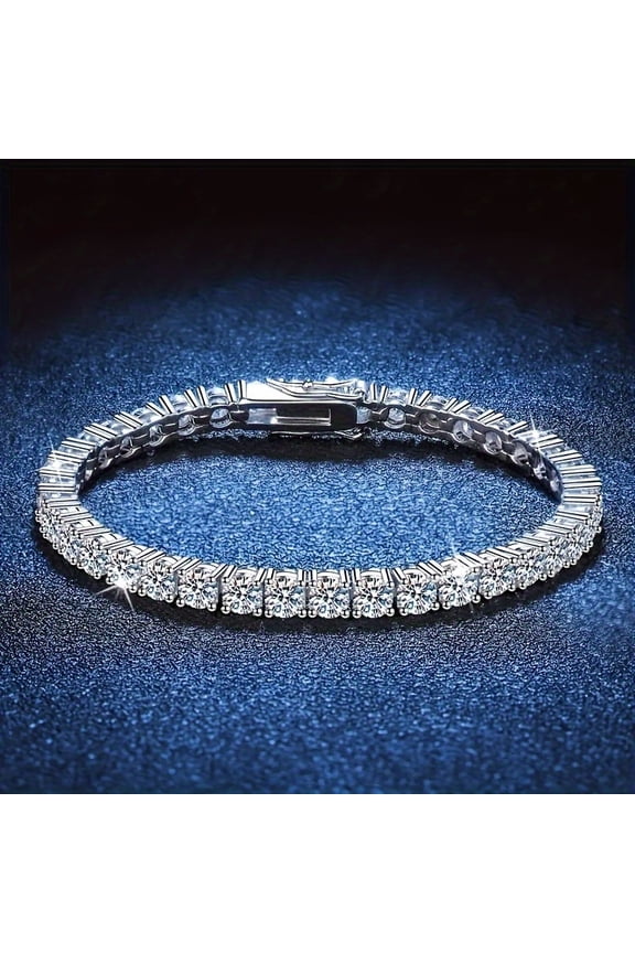 S925 Silver Moissanite Tennis Bracelet, Hip Hop Style, Luxury Jewelry Gift for Banquet/Party/Wedding/Anniversary