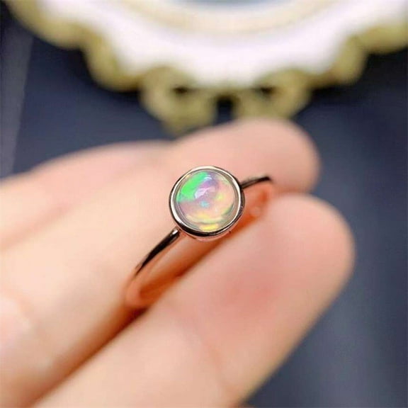 S925 Silver Opal Ring, Dainty Round Opal Ring - Shanali Jewelry