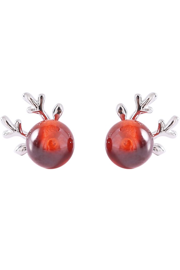 S925 Silver Reindeer Antler Stud Earrings Cute Christmas Red Ball Earrings- Perfect for Casual Attire and Gifting to Friends