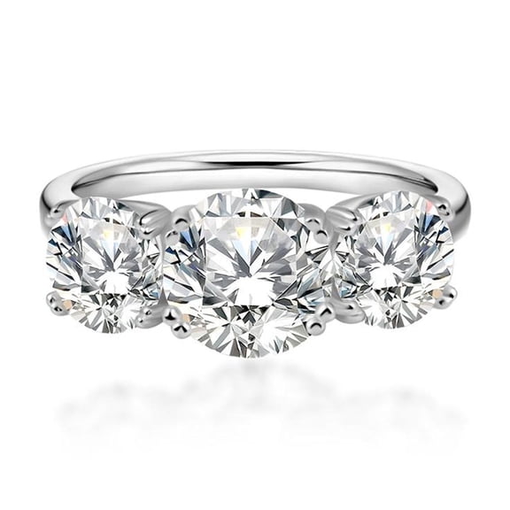 S925 Silver Ring Round Cut VVS Synthetic Moissanite Three-Stone Prong Engagement Rings Suitable for Women's Holiday Gifts