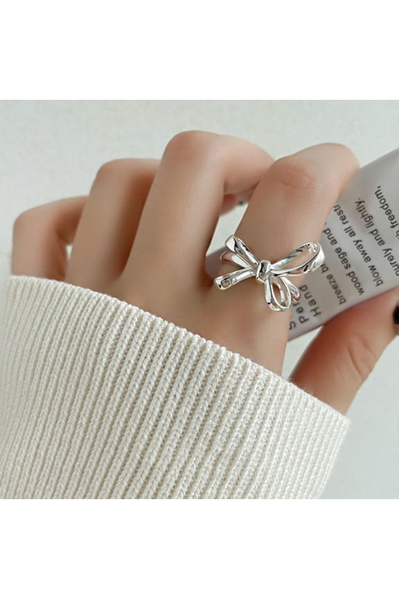S925 Silver Simple Lines Bow Ring Women