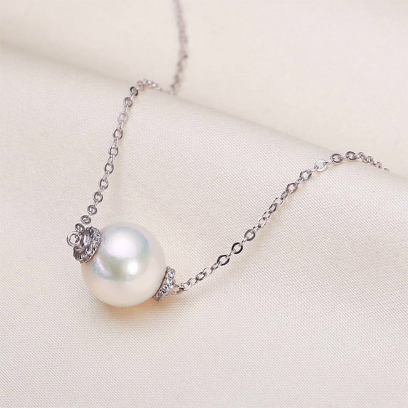 S925 Silver Single Pendant O-shaped Chain Freshwater Real Pearl Necklace