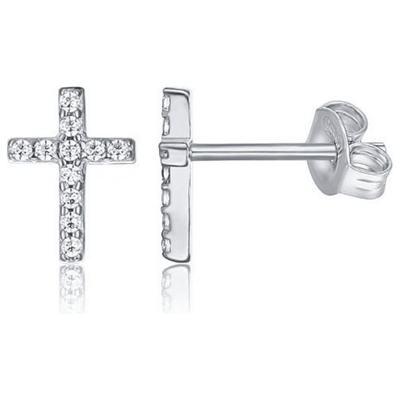 S925 Silver Stud Earrings Cross Diamond Stud Earrings for Women --- Silver