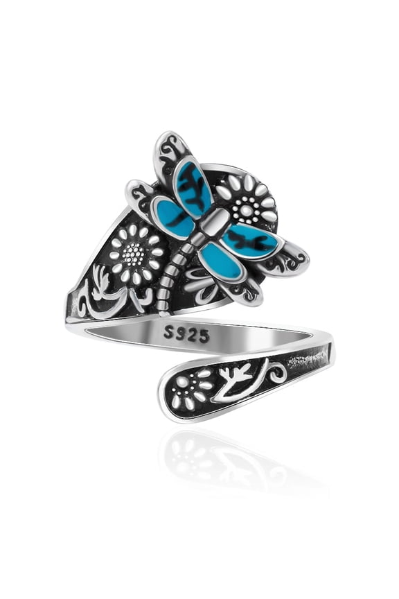 Spoon Ring for Women - Adjustable Thumb Ring with Hummingbird Design, Sterling Silver Vintage Jewelry