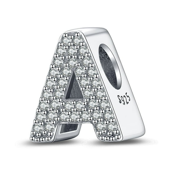 S925 Sparkling Clear Pave Letter A Charm for Women Moment Charm Bracelet