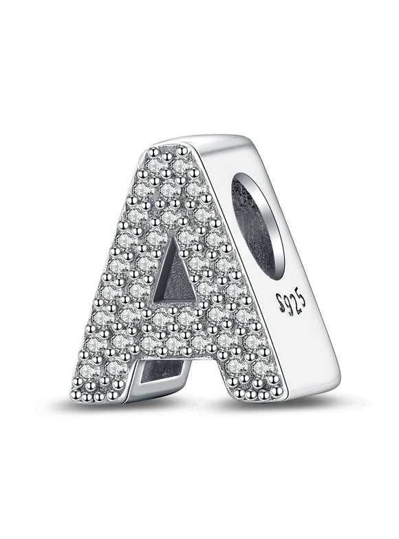 S925 Sparkling Clear Pave Letter A Charm for Women Moment Charm Bracelet