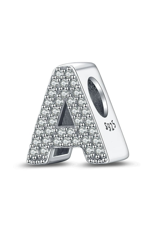 S925 Sparkling Clear Pave Letter A Charm for Women Moment Charm Bracelet