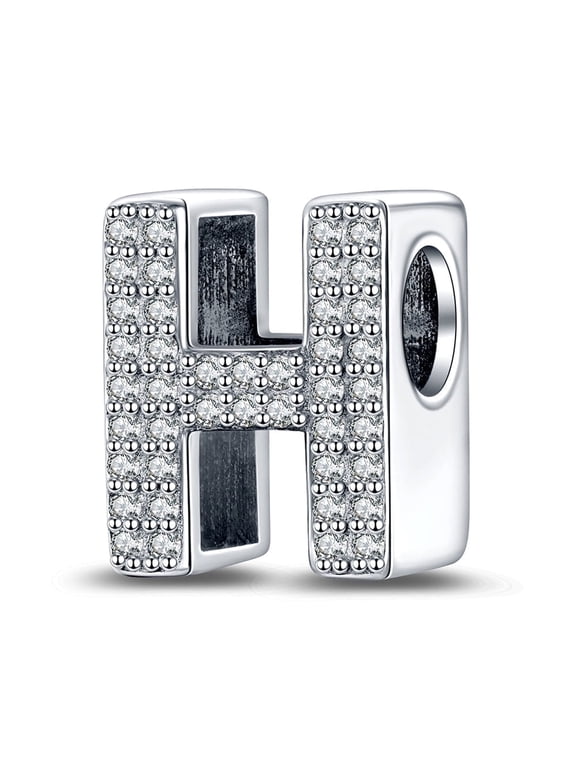 S925 Sparkling Clear Pave Letter H Charm for Women Moment Charm Bracelet