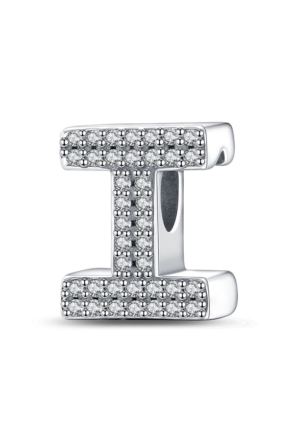 S925 Sparkling Clear Pave Letter I Charm for Women Moment Charm Bracelet