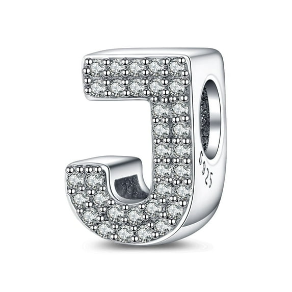 S925 Sparkling Clear Pave Letter J Charm for Women Moment Charm Bracelet