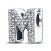 S925 Sparkling Clear Pave Letter M Charm for Women Moment Charm Bracelet