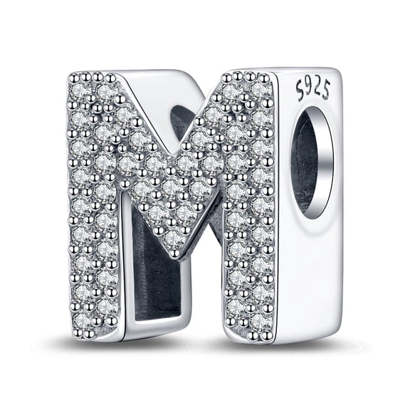 S925 Sparkling Clear Pave Letter M Charm for Women Moment Charm Bracelet