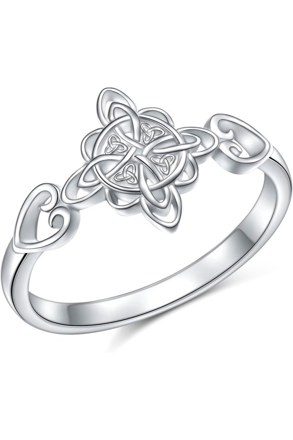 S925 Sterling Ring Celtic Knot Heart Eternity Band Stackable Witches Knot Ring Irish Pagan for Women