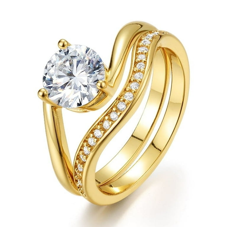 S925 Sterling Silver Round Moissanite Engagement Ring Set