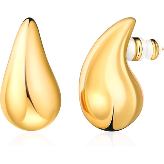 S925 Sterling Silver 18K Gold Plated Earrings for Women - Hypoallergenic Water Drop Pear Hoop Earrings - Chunky Dangle Teardrop Premium Jewelry Gift Set for Her[m004]