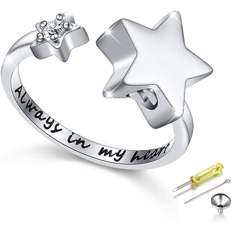 S925 Sterling Silver Always in My Heart Cremation Urn Ring