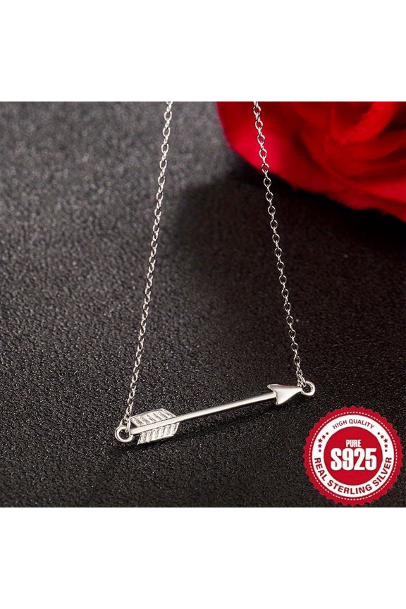 S925 Sterling Silver Arrow Necklace, Classic Polished Side Design, Gift Box Included - Perfect for Parties, Weddings, Valentine's Day, Love, Holidays and More