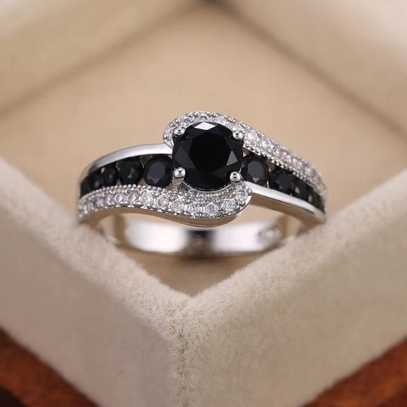 S925 Sterling Silver Black Onyx Engagement Ring Black Ladies Ring Moissanite Zircon Set Carat Diamond Elegant Cutout Ring Eternity Engagement Ladies Wedding Rings