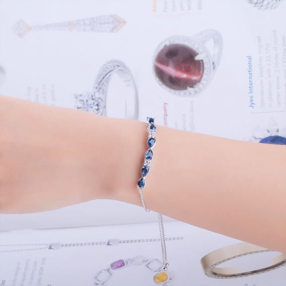 S925 Sterling Silver Blue Sapphire Box Chain Adjustable Bracelet For Women