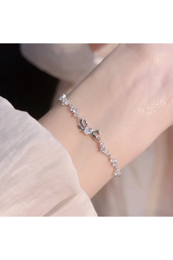 S925 Sterling Silver Bow Bracelet For Girls Light Luxury Minority Exquisite And High-grade