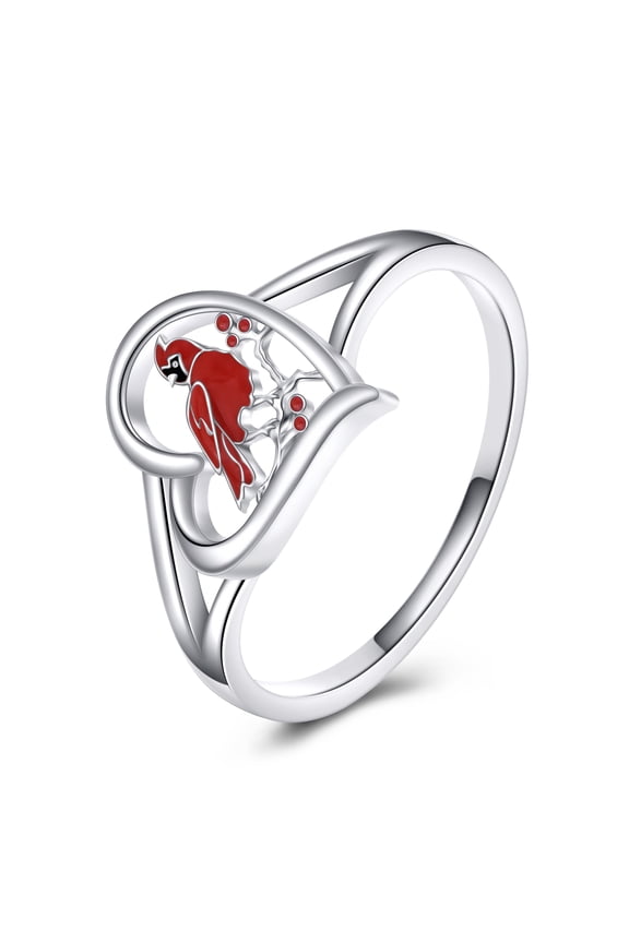 S925 Sterling Silver Cardinal Ring for Women Red Cardinal Memorial Jewelry Appear When Angels Are Near Angels Sign Sympathy Gift for Loss of Loved One
