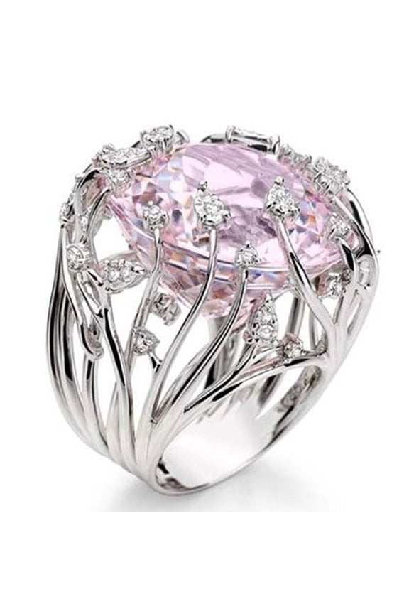 S925 Sterling Silver Creative Fashion Ladies Pink Crystal Ring Gemstone Ring Princess Cut AAA Cubic Zirconia Pink Crystal Ring Cocktail Ring Engagement Wedding Ring