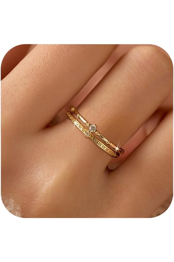 S925 Sterling Silver Crown Layered Rings for Women 14k Gold Plated Dainty Cubic Zirconia Wedding Band Eternity Promise Ring Jewelry Birthday Gifts for Her Mom to My Daughter
