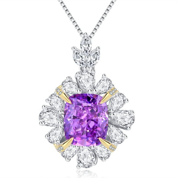 S925 Sterling Silver Crushed Ice Cut Emerald Citrine Gemstone Necklace High Carbon Diamonds Pendant Necklace for Women Birthday Wedding Valentine's Day Christmas Gift