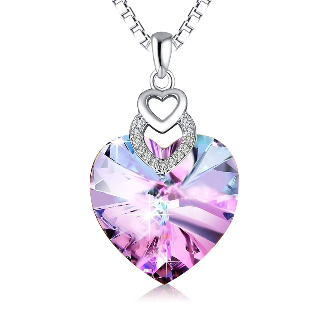S925 Sterling Silver Crystal Love Heart Pendant with Swarovski Elements, 18" Sterling Silver Chain.  Anniversary, Birthday, Graduation, Mother's Day, Valentine's Day Gift